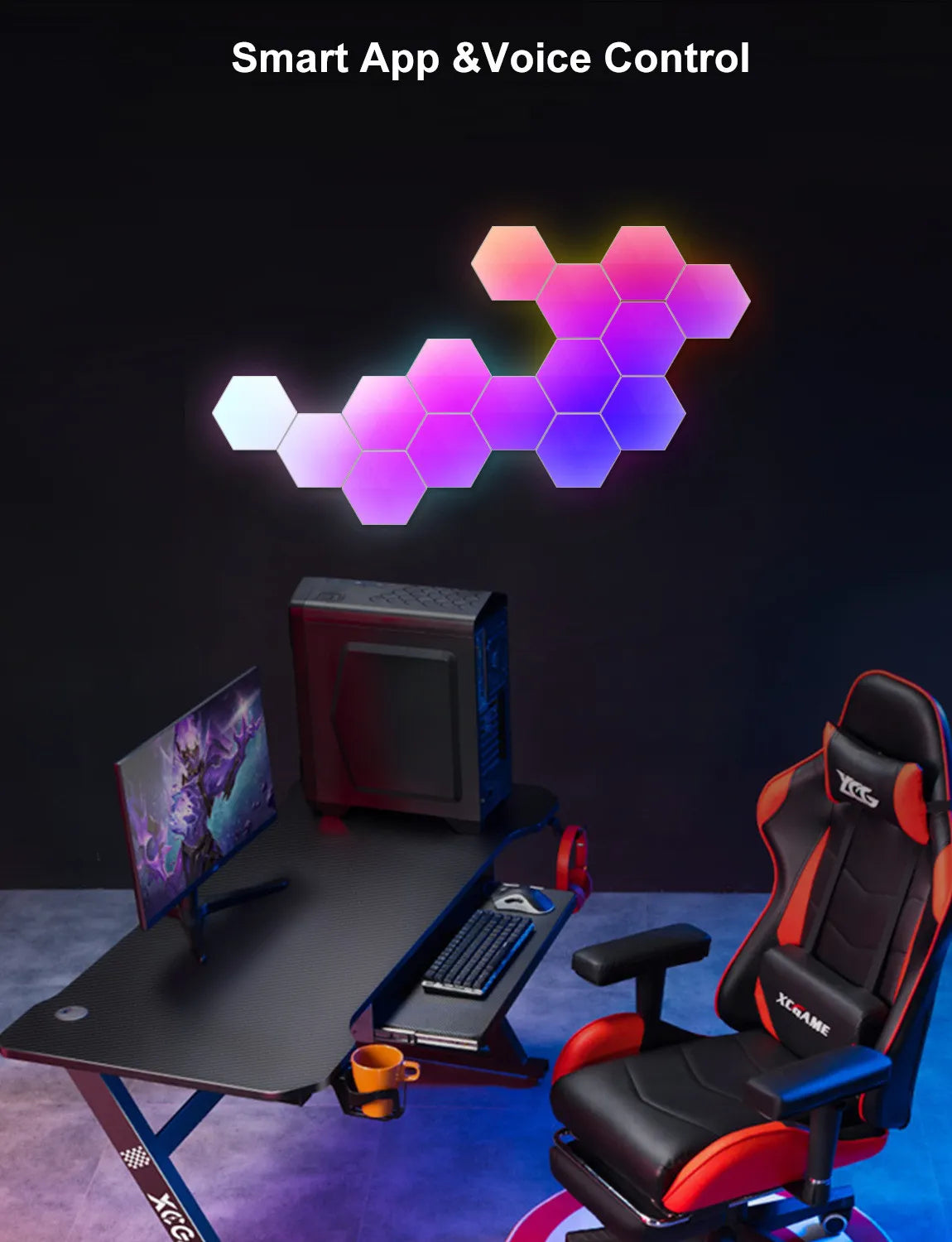 HexaGlow™ Modular RGB Panels – Touch-Activated Lighting for Creative Setups