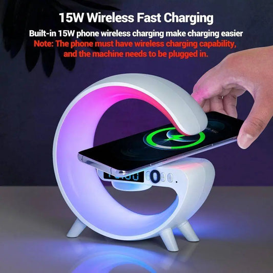 GlowNest™ Smart RGB Lamp – Wireless Charger, Bluetooth Speaker & Alarm Clock