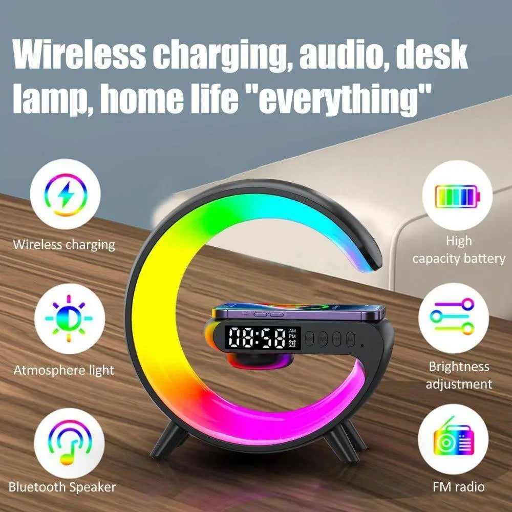 GlowNest™ Smart RGB Lamp – Wireless Charger, Bluetooth Speaker & Alarm Clock