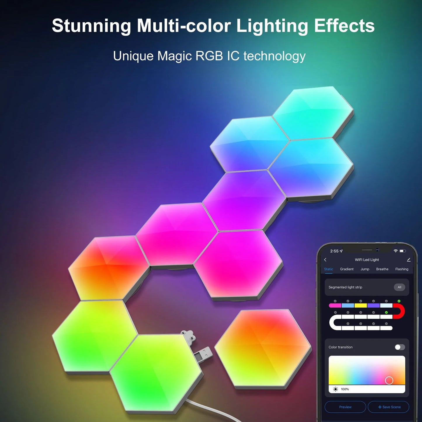 HexaGlow™ Modular RGB Panels – Touch-Activated Lighting for Creative Setups