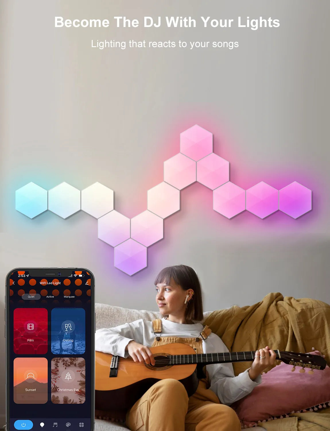 HexaGlow™ Modular RGB Panels – Touch-Activated Lighting for Creative Setups