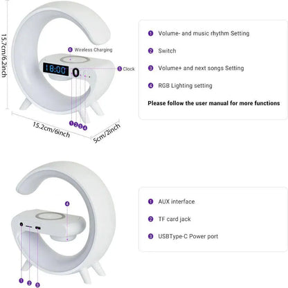 GlowNest™ Smart RGB Lamp – Wireless Charger, Bluetooth Speaker & Alarm Clock